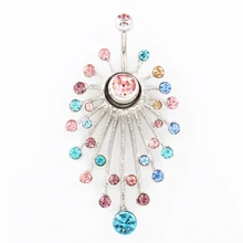 Ювелирное изделие для тела, женские разноцветные сапоги с цветами из стразов кольцо пупка, 14G Нержавеющая сталь пупка Бар тела пирсинг, модные украшения