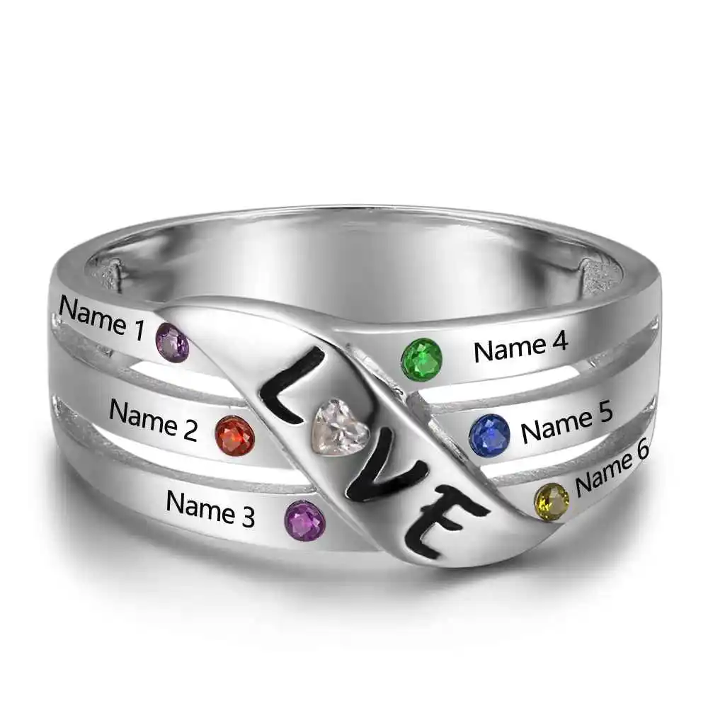 Friendship Gift Personalise Custom Birthstone Ring Engrave Friend Name Love 925 Sterling Silver promise Ring( JewelOra RI102741)