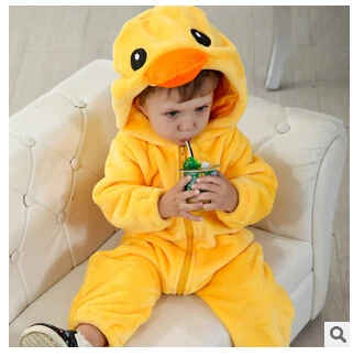 Little duck Одежда для новорожденных мальчиков хлопковый фланелевый комбинезон Стеганый Комбинезон с подкладкой для девочек зимние ползунки Одежда для новорожденных - Цвет: Little duck