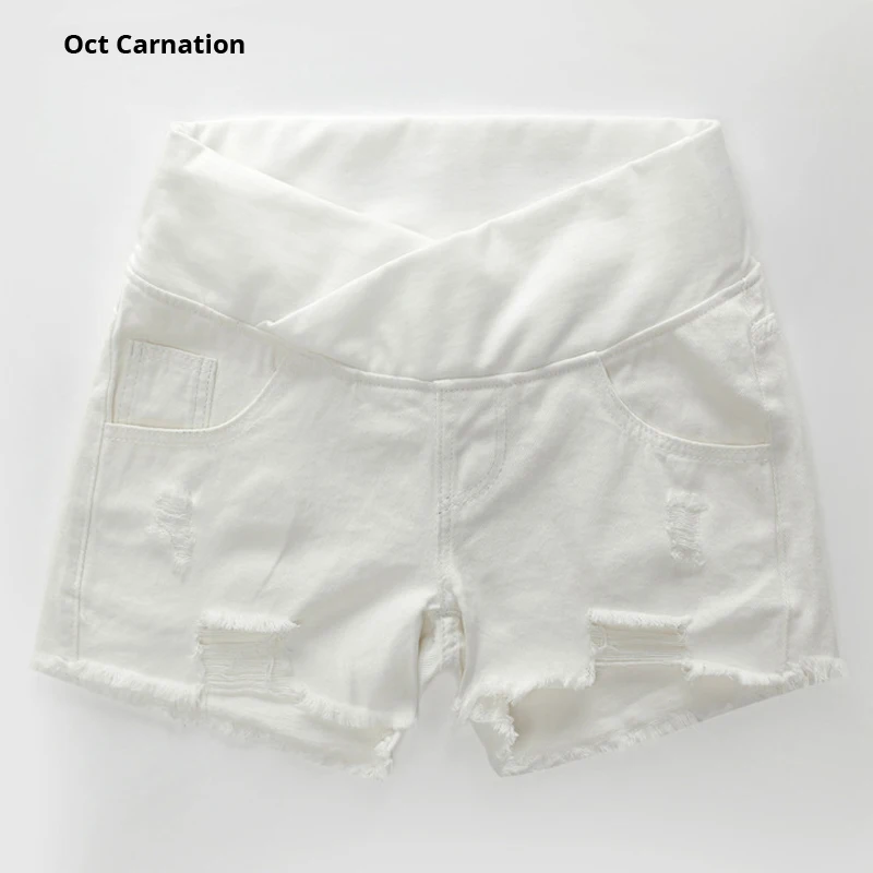 

White Maternity Summer Short Low Waist Regular Casual Broadcloth Pregnant Pants
