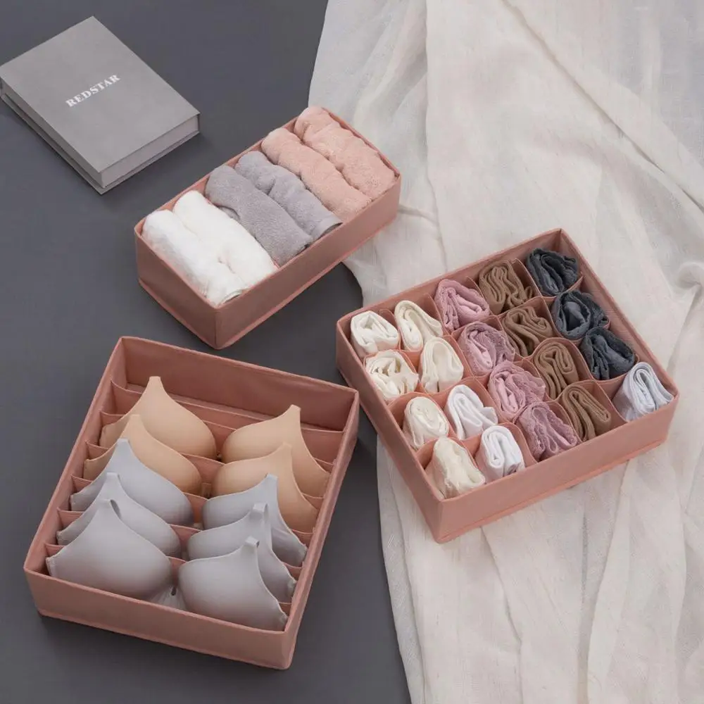 Online 3 unids set tela no tejida ropa interior organizador sujetadores calcetines organizador de escritorio plegable caja de ropa interior armario ropa caja de almacenamiento