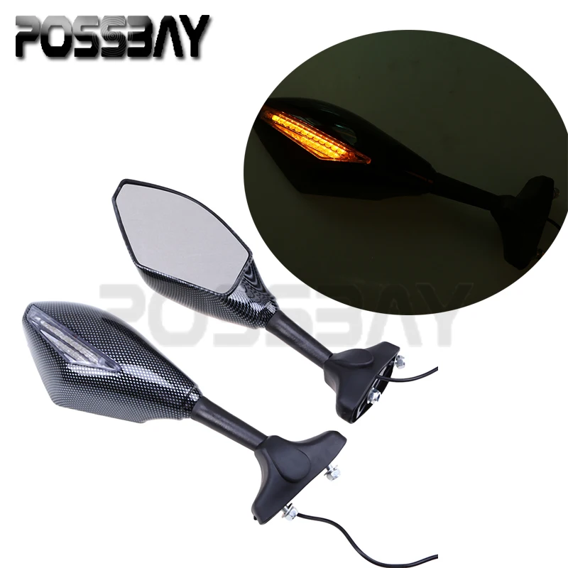 Universal Motorcycle Mirrors LED Turn Signal Light Rearview Mirrors