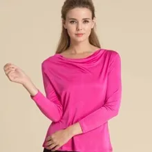 Женский Шелковый трикотажный топ с длинными рукавами шелк тутового цвета осенью новой футболки