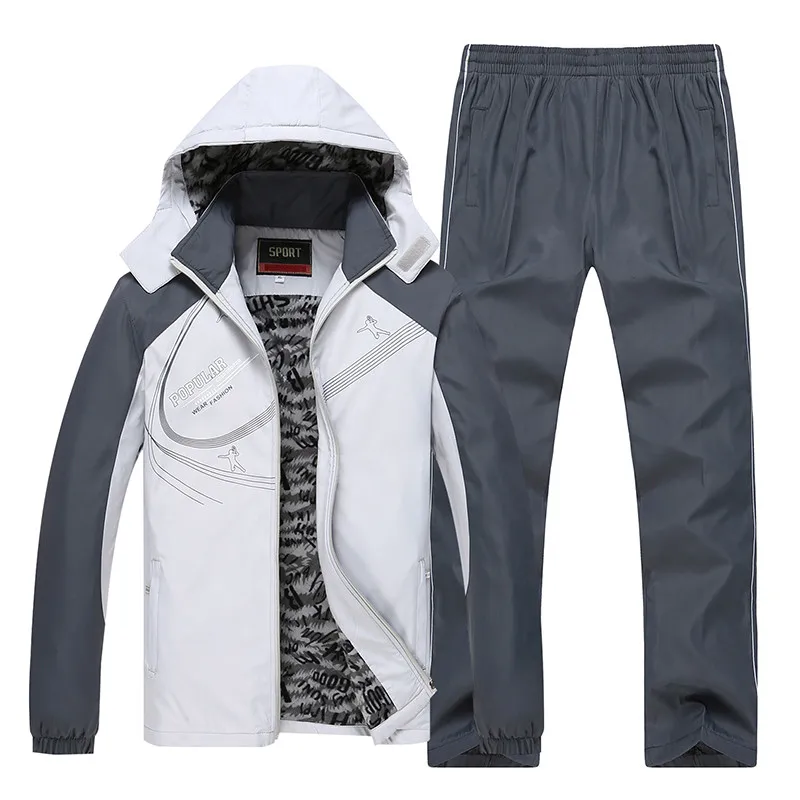 Новая мода, мужские зимние спортивные костюмы, утолщенное теплое пальто+ штаны, костюм, повседневная мужская спортивная одежда, пальто с капюшоном, куртка, комплекты размера плюс 6XL