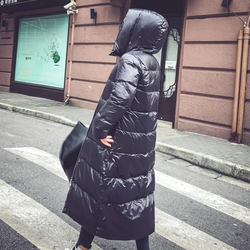 Зимний женский пуховик, яркие черные утолщенные пуховые пальто, тонкая верхняя одежда, теплые длинные куртки, женские парки с капюшоном HS128