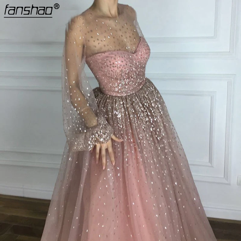 Grijs/Roze Moslim Avondjurken Pailletten Lace Lange Mouwen Lantaarn Illusion Dubai Saudi Arabische Avondjurk Prom Dress Grijs/Roze Moslim Avondjurken Pailletten Lace Lange Mouwen Lantaarn Illusion Dubai Saudi Arabische Avondjurk Prom Dress