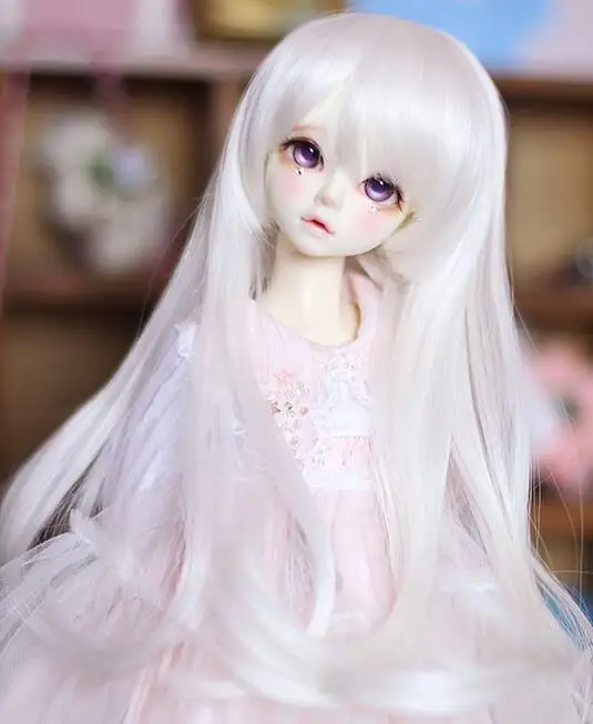 Сладкий милый белый смесь лица Длинные Волосы взрыва для 1/3 1/4 BJD кукла парик