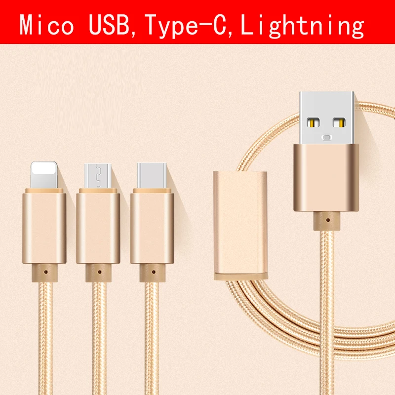 3 в 1 мобильный телефон кабели микро-usb кабель для samsung on5 on7 huawei HtC для iPhone Ipad/Тип-c кабель для Xiaomi Meizu LG