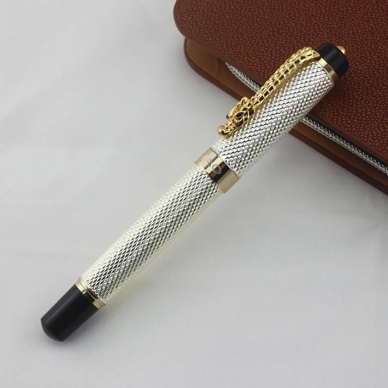 Pen com Caixa Jinhao Antiga Prata Chinês Dragão Oriental Rollerball Frete Grátis 2 Cheap Canetas de gel