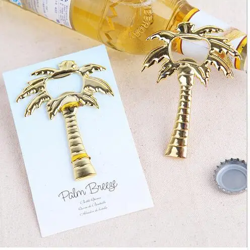 

Free Shipping 10pcs/lot Wedding Favors Palm Breeze Gold Bottle Opener Party Favors Golden Palm Tree Openers