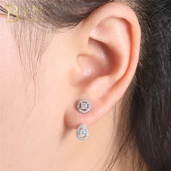 

2018 Fashion Sliver Color Pear Shape Women Earrings Jewelry Drop Water Zircon Austrian Crystal Inlayed Double Stud Earrings R5JY