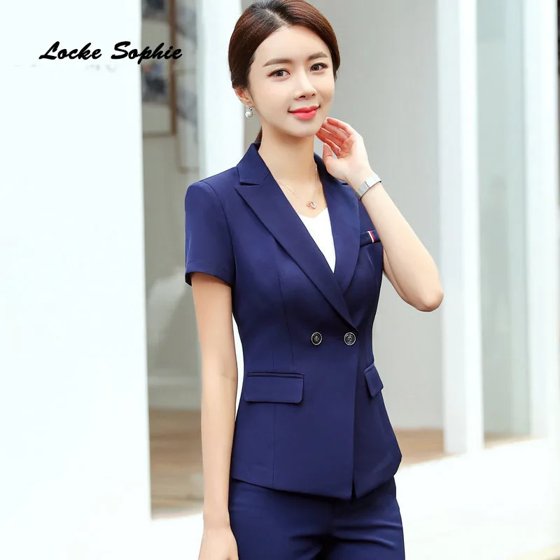 Women's Plus size Blazers coats 2019 Summer cotton Double button Short sleeve Small Suits jackets ladies Skinny Blazers Suits