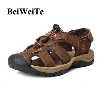 

Hot sale Men's Sandals Autumn Male Hiking Fishing Big Size Sport Shoes Genuine Leather Safety Anti-collision Walking Beach Shoes