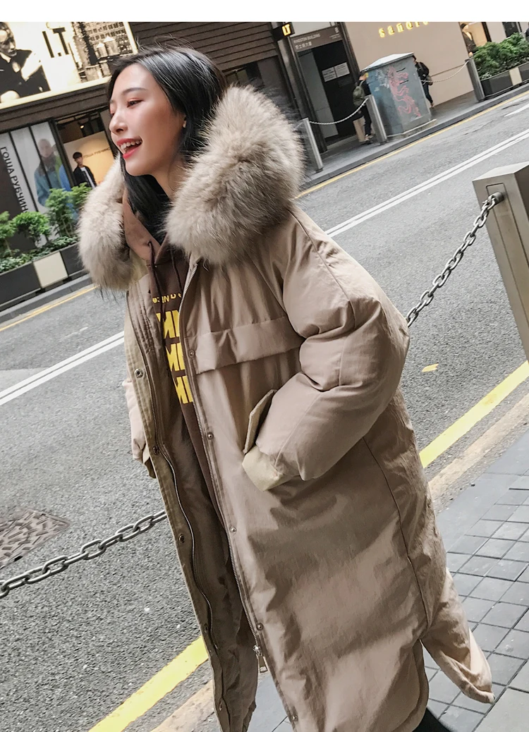 30 Degree Women Winter Coat Thick Warm Ladies Down Jacket Parkas Duck Cotton Large Real Fur Collar Long Female Overcoat