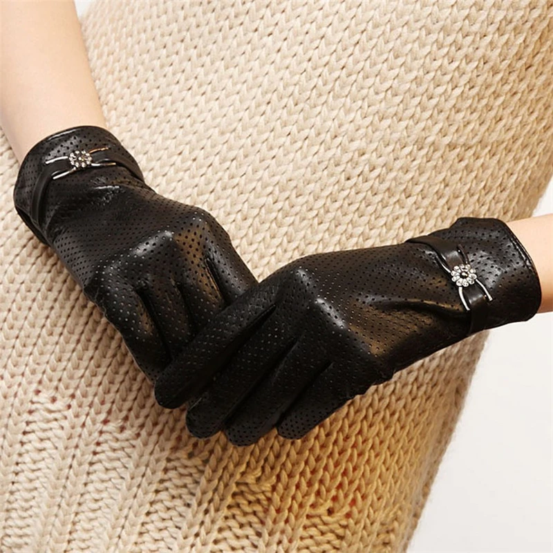 Брендовые женские перчатки из натуральной кожи на весну и осень, тонкие модные трендовые перчатки из овчины, перчатки для вождения, L093NN-5