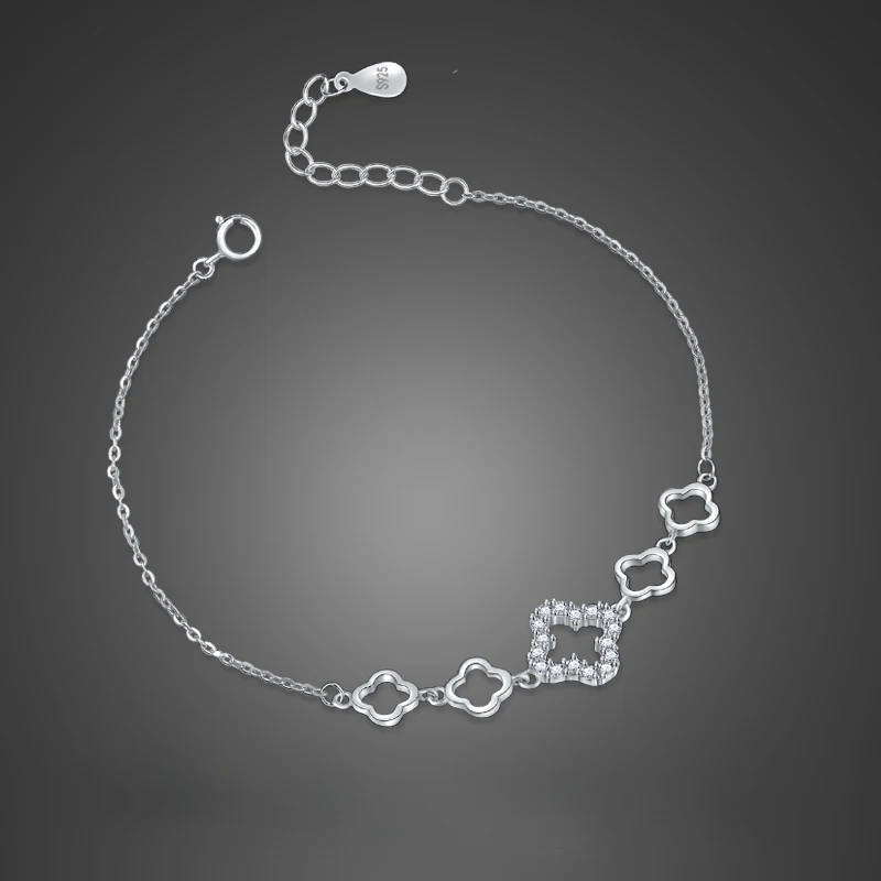 

925 sterling silver bracelet female classic zircon clover pendant bracelet girl solid silver jewelry does not fade Gift bag