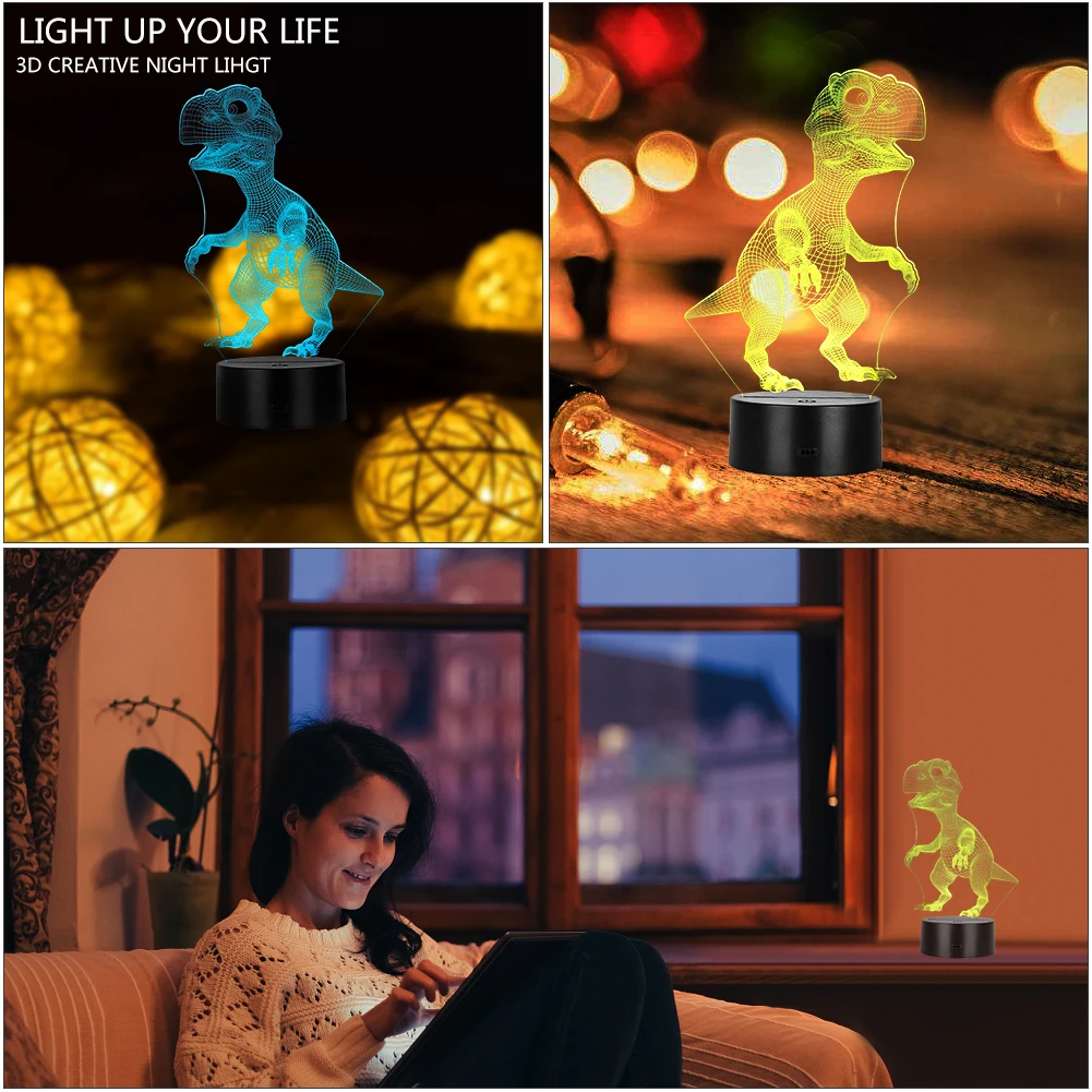 Динозавр 3D светодиодный светильник с иллюзией, дистанционное управление, оптические иллюзионные огни, 7 цветов, сменный ночник для детей, мальчиков, рождественский подарок