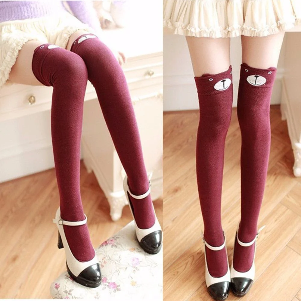 

Women Cute Thigh High Stockings Cartoon Bear Style Cotton Warm Winter Autumn Stockings Panda Cat Stockings
