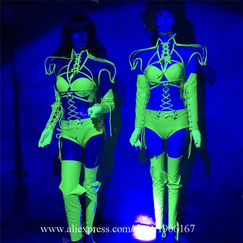 Modern holiday party opening female songs combined to play gogo fluorescent warrior bikini dance stage costumes0