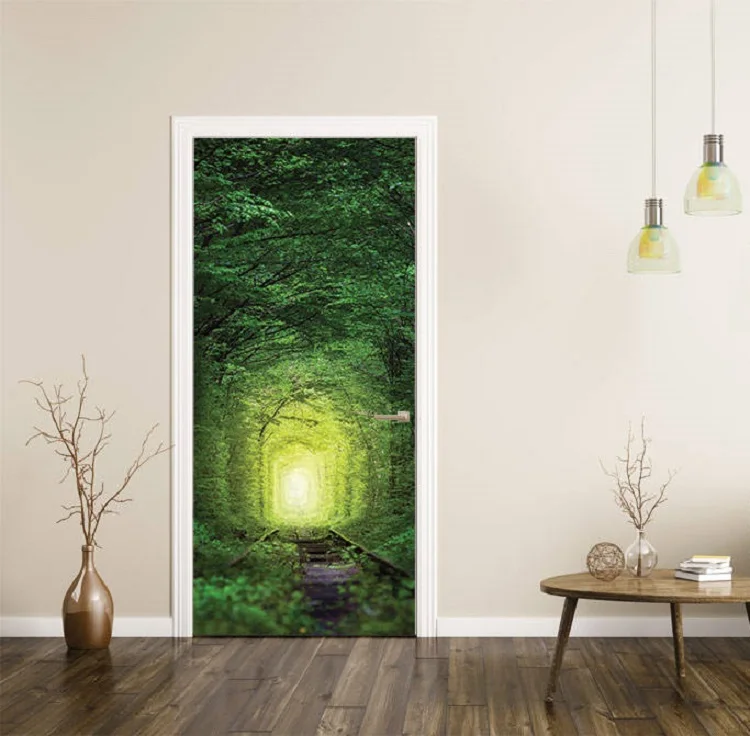 3D Romantic Green Road Door Mural Wall Art Wallpaper mural ...