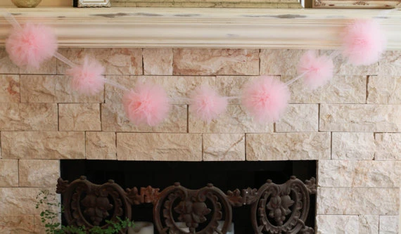 7pcs Pink Pom Pom garland, tulle garland, baby shower decorations bridal  shower decorations, princess party, wedding decorations