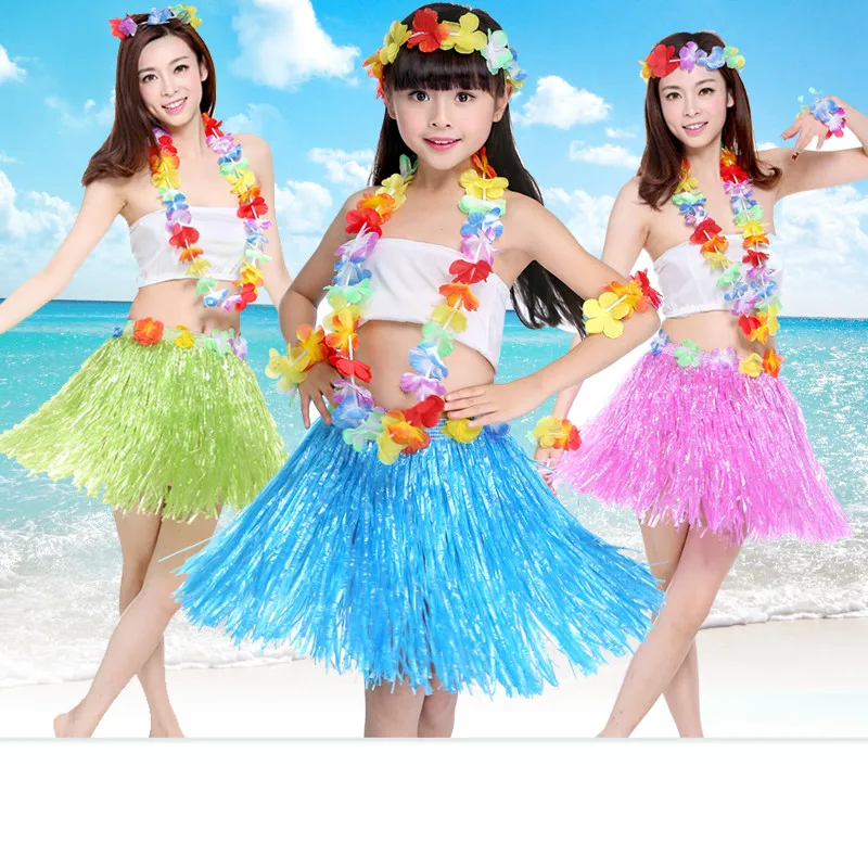 2 styles 40cm Fun Hawaiian Grass Skirts Patry Decor Hawaii Kids Grass ...