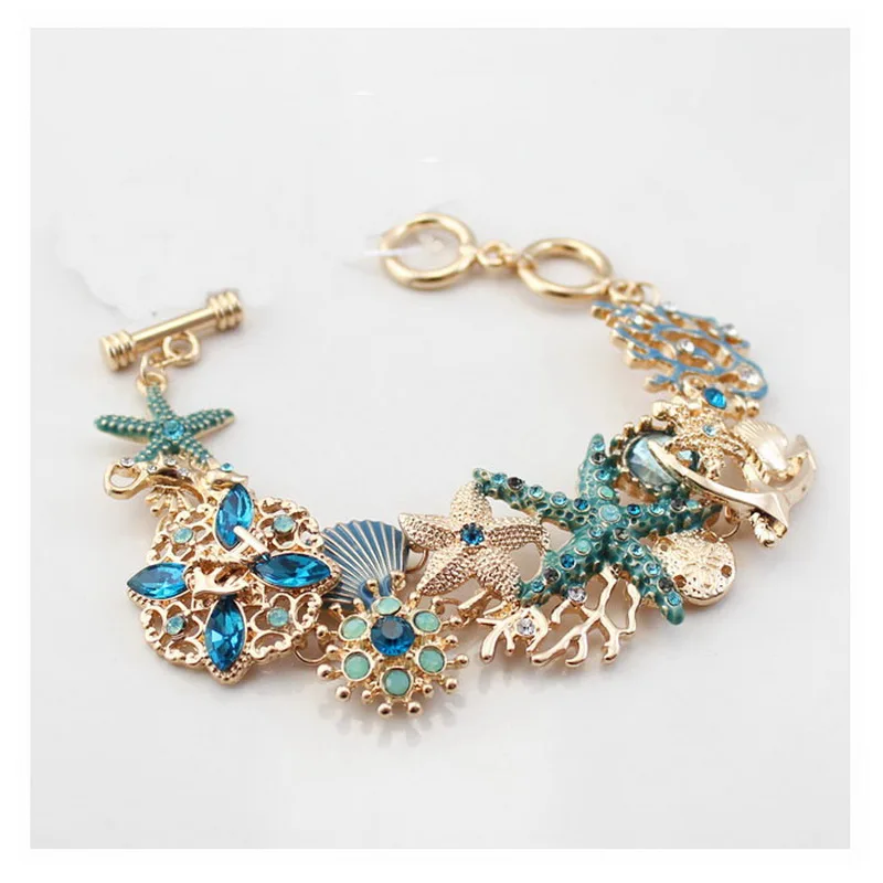 

Ocean Elements Bracelet Marine Starfish Seahorse Shell Coral Cystal Charms Bracelet Colorful Marine Fancy Dressing Jewelry