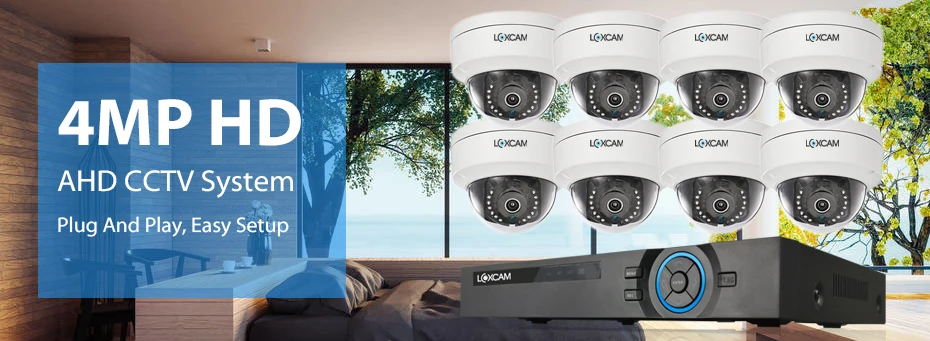 LOXCAM H.265+ 8CH 4MP безопасности Камера Системы 8 шт. 4MP для дома и улицы, антивандальная, Ночное Видение видеонаблюдения Камера комплект 2 ТБ