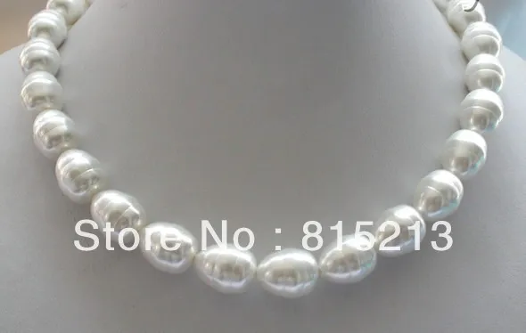 

FREE SHIPPING>@@> N283 stunning big 15mm baroque white south sea shell pearl necklace