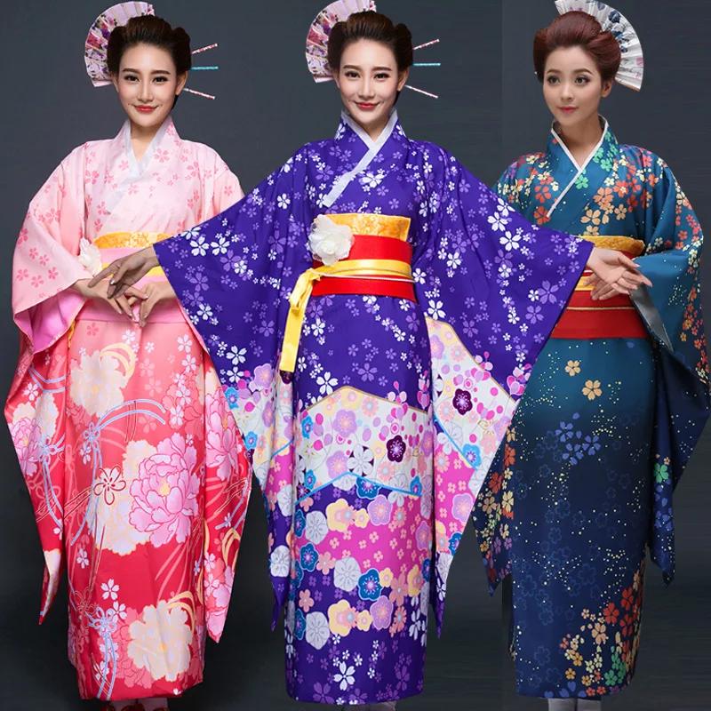 Новые Вечерние маскарадный костюм японское кимоно Женская традиционная юката Японские кимоно женский халат японская древняя одежда 16