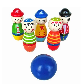 

6PCS Pirates Wooden Mini Bowling Figures Indoor Toy Kids Ball Set Fun Development Desk Game Educational Toys for Children Gift