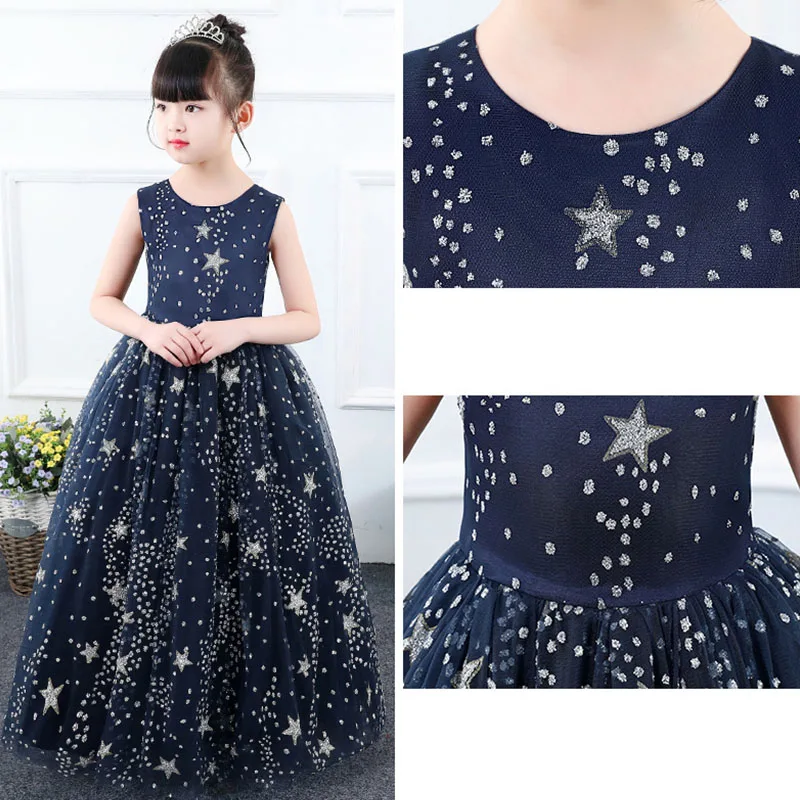 Cielarko/Торжественное длинное платье для девочек; вечерние платья принцессы со звездами и блестками; праздничное детское бальное платье; детское винтажное платье; От 3 до 13 лет