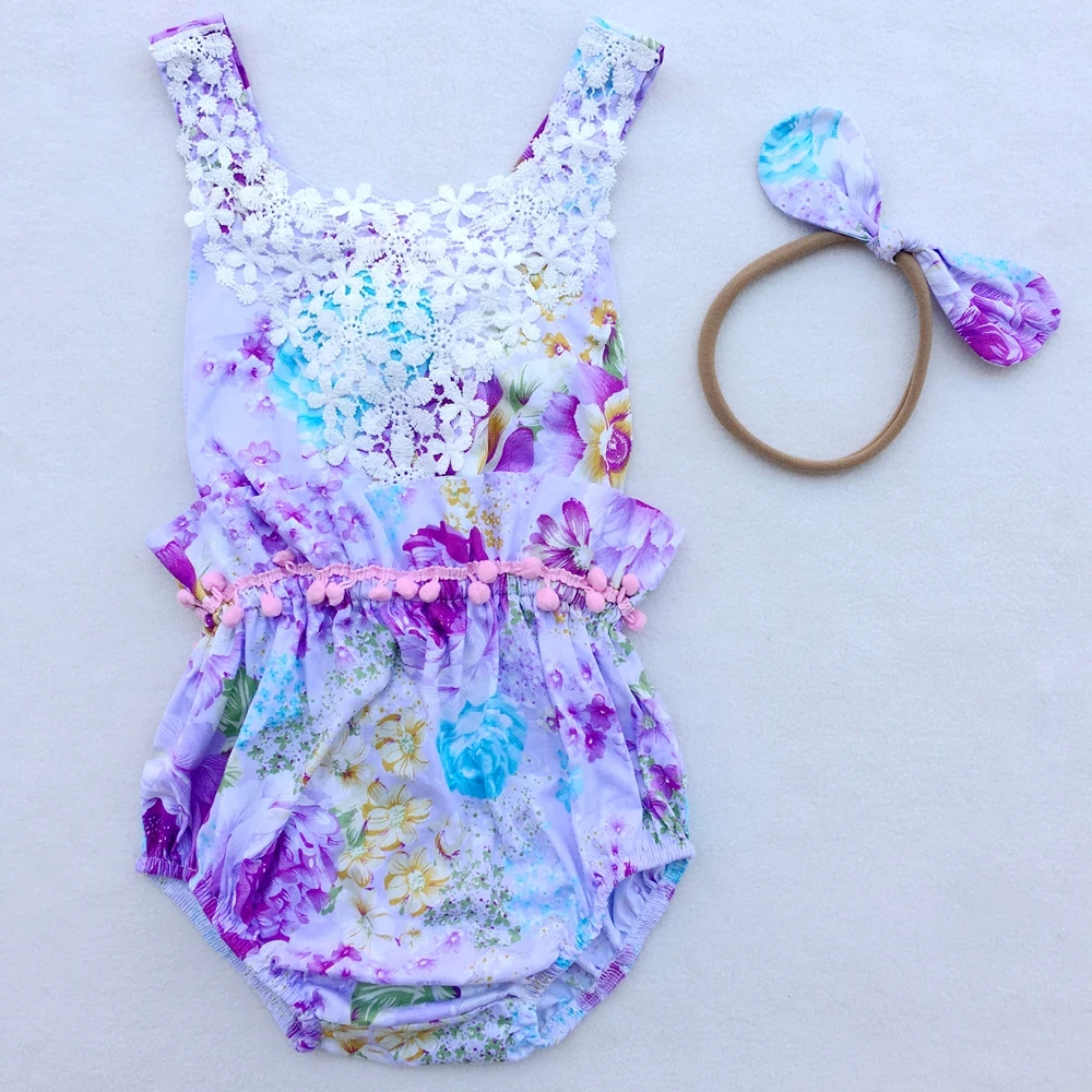 floral baby rompers Summer Ruffled Flower lace Baby Rompers Girl Baby