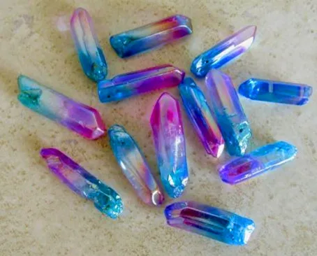 Blue Aqua Aura & Rose Aura Quartz Point Bacchetta Curativa In Cristallo Naturale Reiki Rock 10 Pezzi