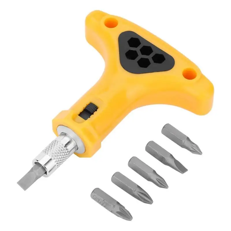 1 Set Yellow Ratchet screwdriver T Type Wrench Anti slip Accuracy Hex Triangle Ratchet