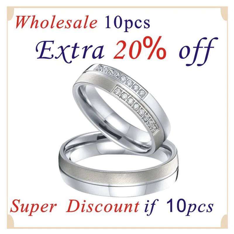 Mens Alliances Titanium Jewelry Stainless Steel Ring Silver Color cubic zirconia Wedding band couple Rings for women (6)