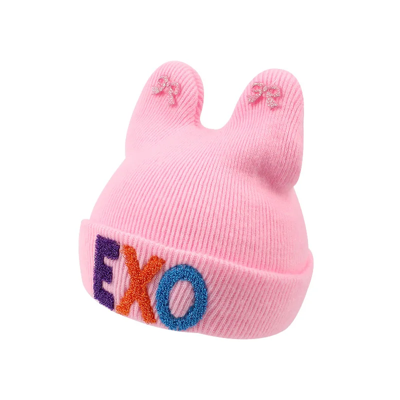 Knitted Newborn Baby Hat Cute Bear Infant Beanie Hat For Newborn Girls Soft Warm Baby Tire Hat Autumn Winter Baby Girls Clothing (2)