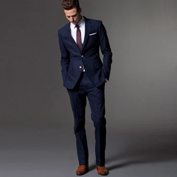 

Custom Made Dark Blue Mens Suit Tailor Made Bespoke navy blue wedding suits for men Slim Fit Groom tuxedo 2018 ternos masculino