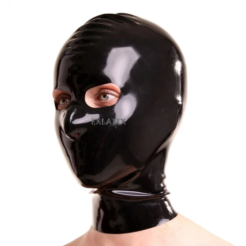 Латекс капот маска костюмы Красный латекс фетиш маска с глазами открытый нос отверстия для взрослых резиновые колпаки
