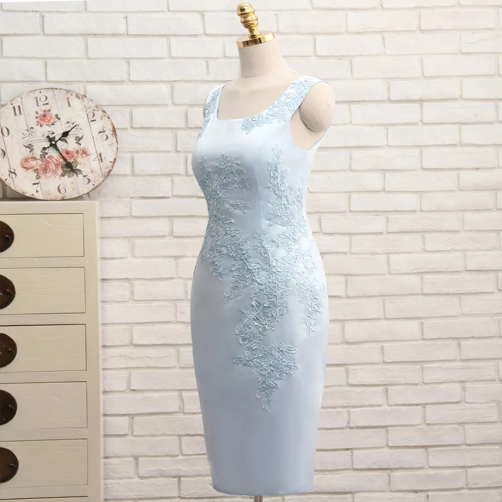Blue Sheath With Jacket Appliques Lace Mother Of The Bride Dress