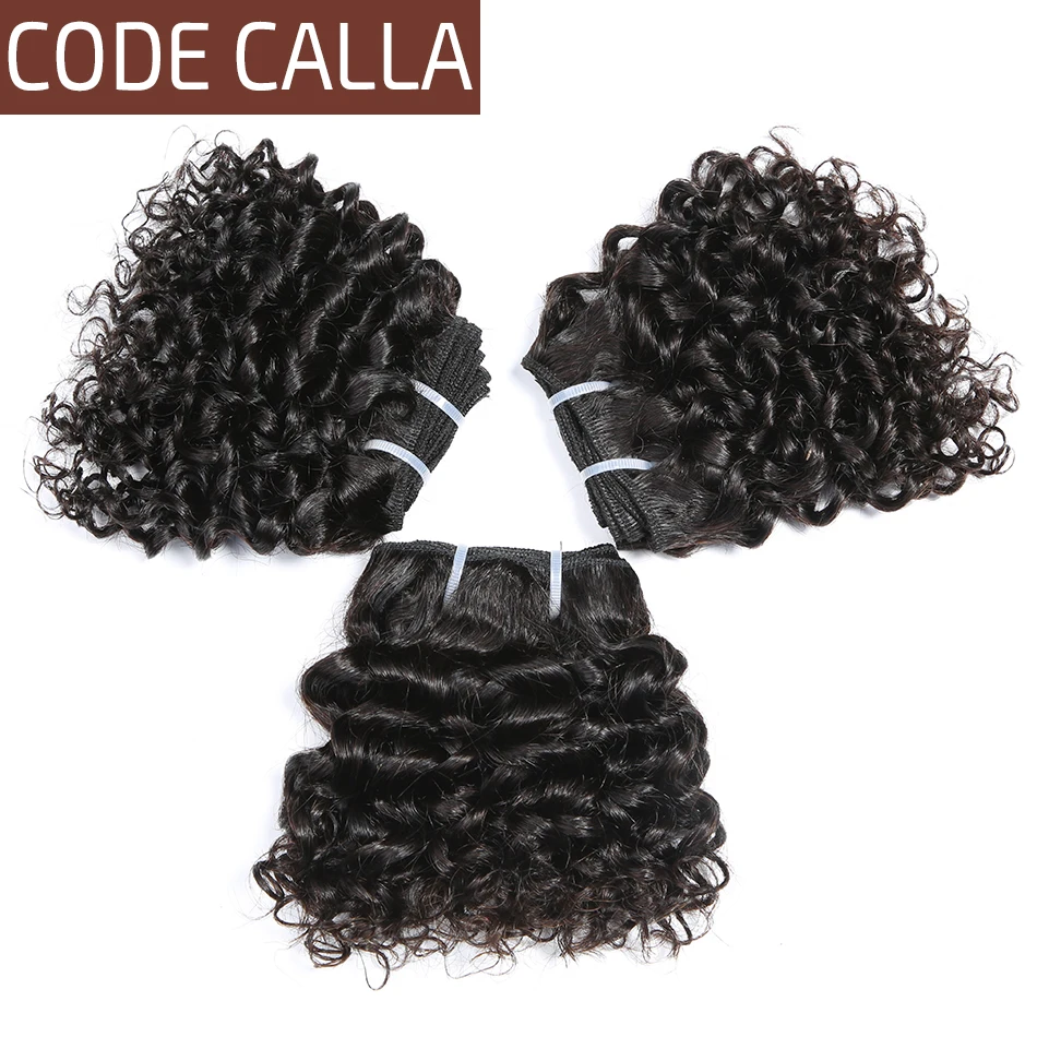 Code Calla Short-cut Human Hair Pre-Colored Raw Virgin Bundles 3 PCS/Lot 6 Inch Brazilian Kinky Curly Weave 6 PCS Can Make A Wig
