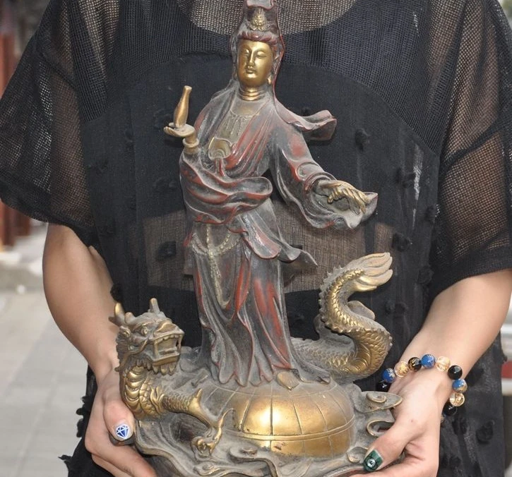 old china buddhism bronze gilt dragon turtle guanyin kwan yin