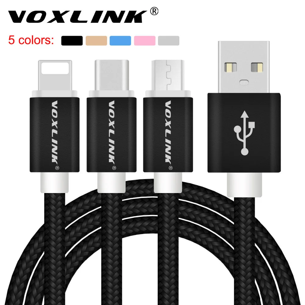 VOXLINK 1.2M Multi Charger Cables 3 in 1 Micro USB+Type C+