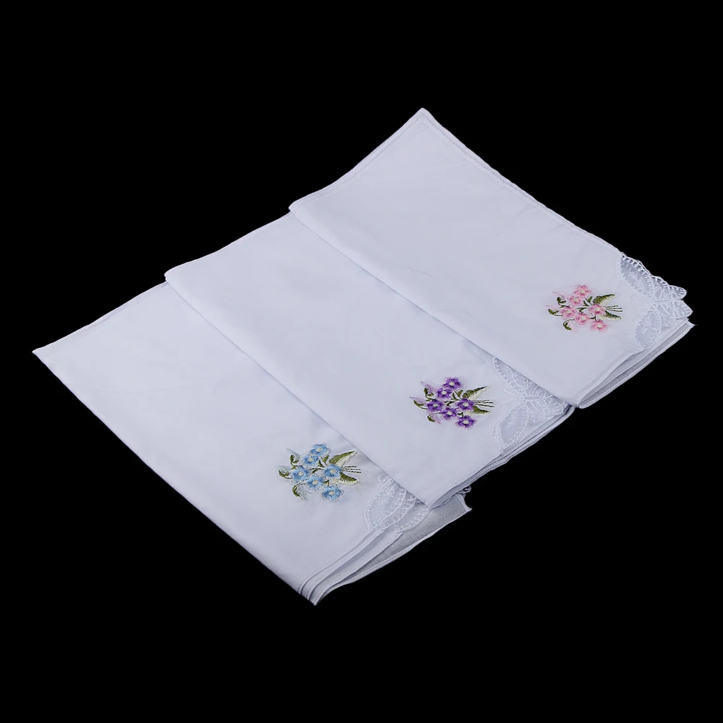  Pack of 12 Vintage Women's Elegant Flower Embroidery 100% Cotton Handkerchiefs Soft Hanky Women's P