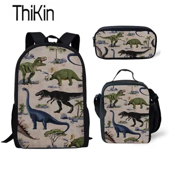 

THIKIN Back To School Boys Cool Satchel Tyrannosaurus Rex Dinosaur Printing School Bags for Kids 3pcs/set Schoolbag Children Bag