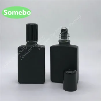 

Hot sale 10pcs/lot 30ML Matt Black Glass Essential Oil Roll on bottle 1 OZ Black Square Bottle with Steel Roller Ball