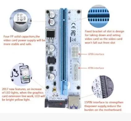 10 шт. VER008S Molex 4Pin SATA 6PIN PCIE PCI-E PCI Express адаптер 1X для 16X USB3.0 удлинитель для головок Майнинг Биткойн Майнер