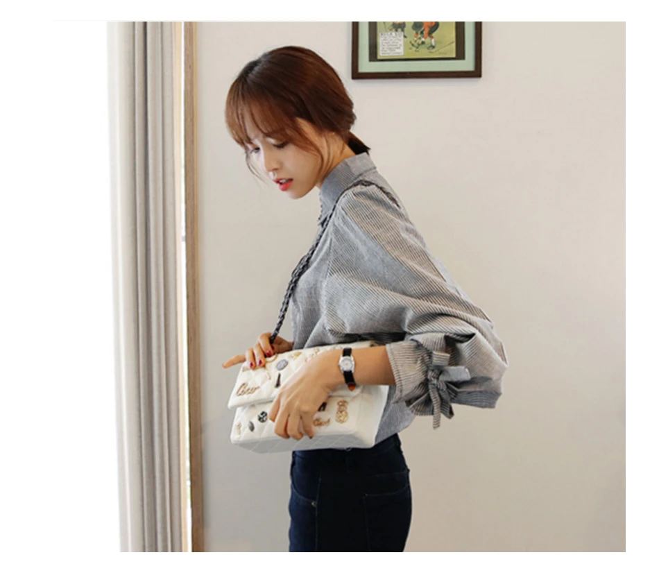 TissarLG Women shirt 2017 New Fashion Striped Lantern Sleeve Turn-down Collar Bow Long sleeve Blouse Women Top cloth TissarLG Women shirt 2017 New Fashion Striped Lantern Sleeve Turn-down Collar Bow Long sleeve Blouse Women Top cloth