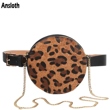 

Ansloth New Circular Women's Waist Bags Velvet Belts Bag Fashion Leopard Mini Crossbody Bags Vintage Chain Shoulder Bag HPS427
