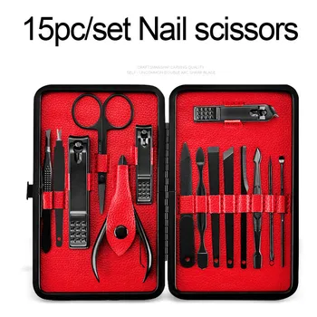 

15pc/set Foot Rasps Beauty Health Nail Knife Set Home Nail Scissors Black Nail Clippers Men Pedicure Knife Stainless Steel Na